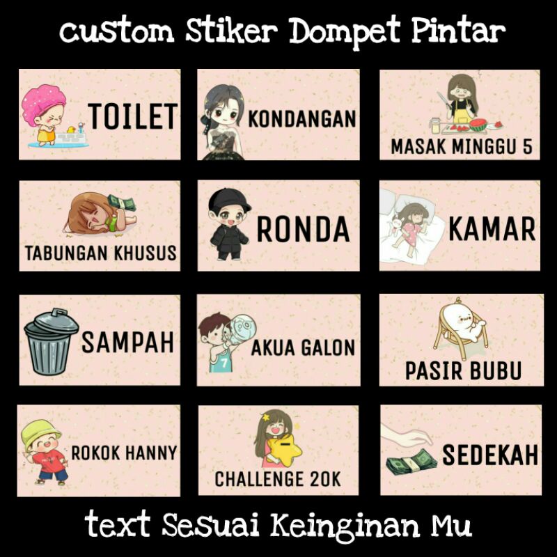 

[CUSTOM] STIKER DOMPET DISIPLIN PENGATUR KEUANGAN SEHARI HARI DOMPET PINTAR | order 27pcs dapat harga grosir bisa custom tulisan3