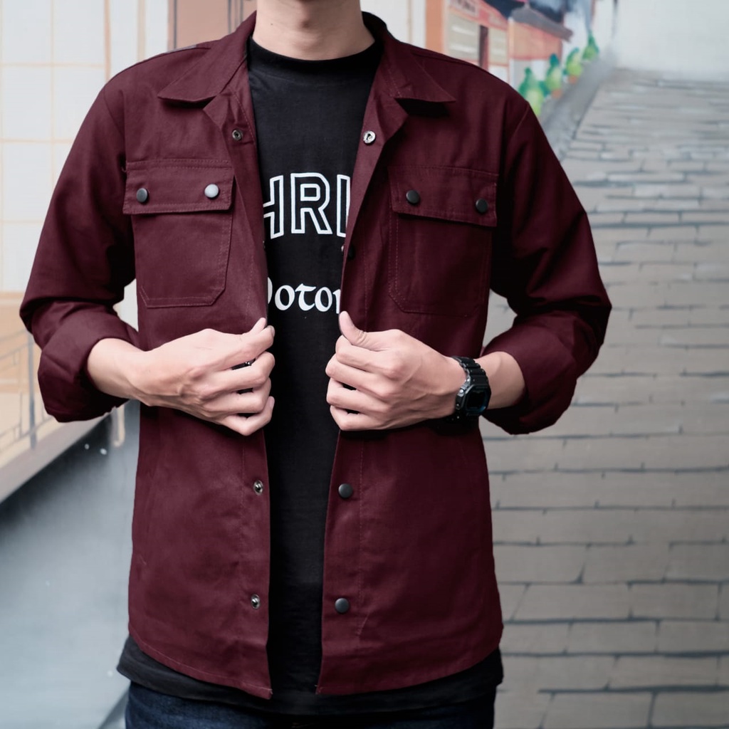 JAKET KANVAS SEMI PARKA TRACKER PRESSBUTTON MAROON