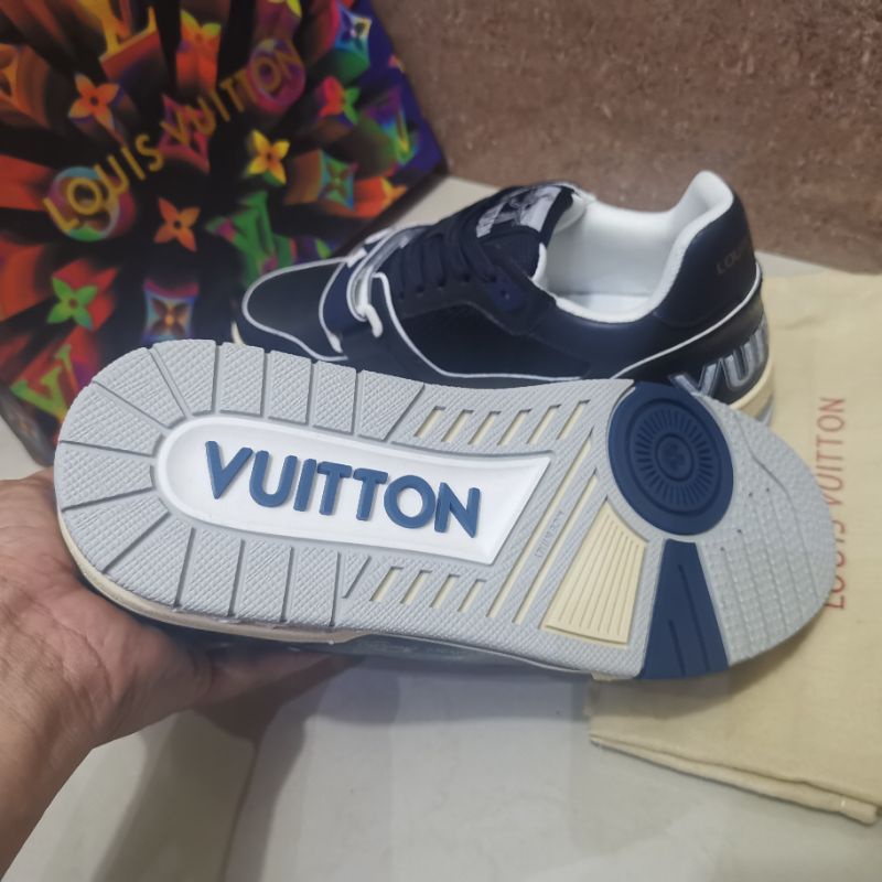 sepatu lv sneaker pria men shoes run away cowok biru navy kulit asli P1SHOES mirror