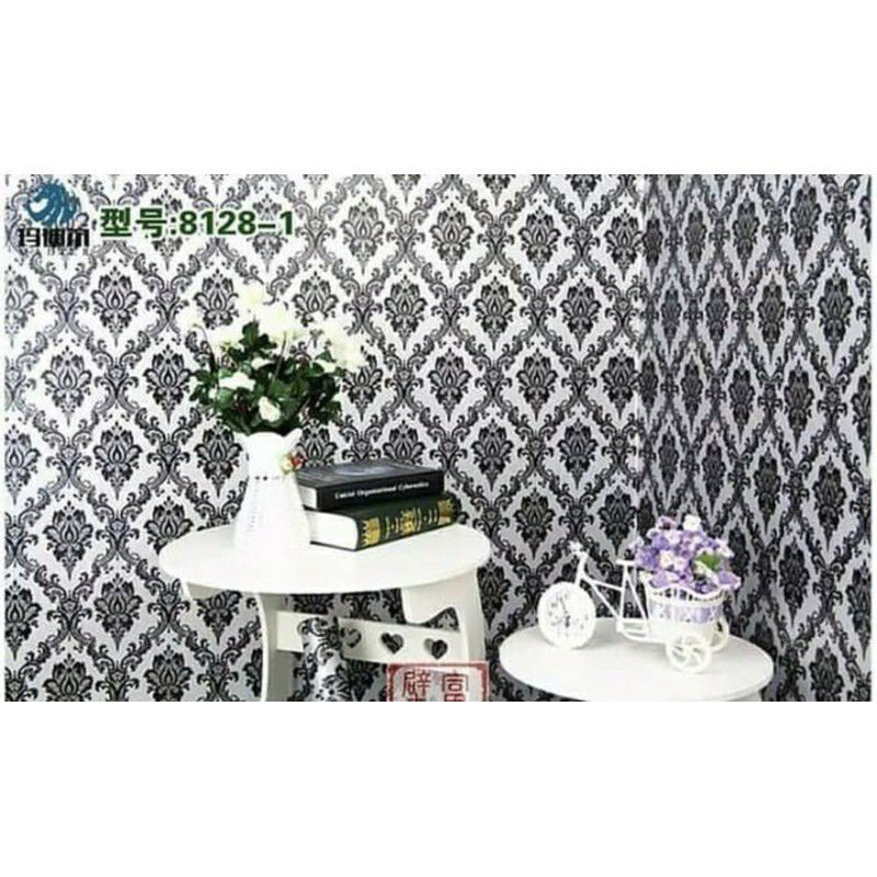 Wallpaper Dinding Motif Batik Hitam Ukir 9sd10mx45cm