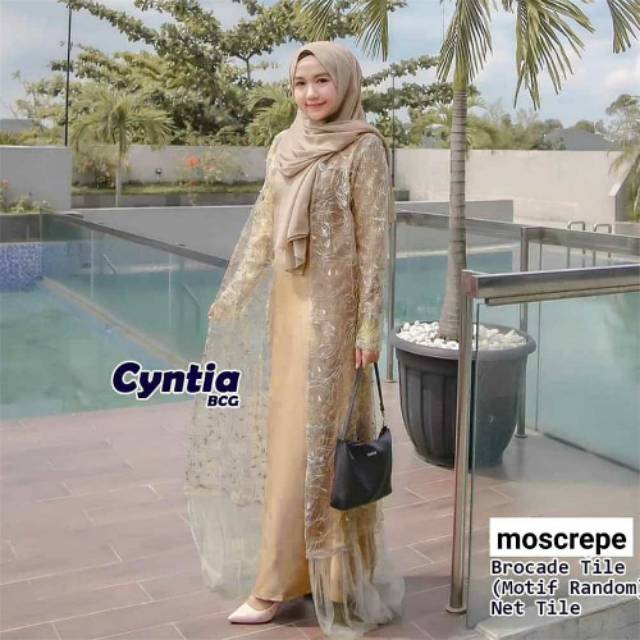 Baju Dress Wanita Adora Fashion Moscrepe Mix Brukat 100% Original