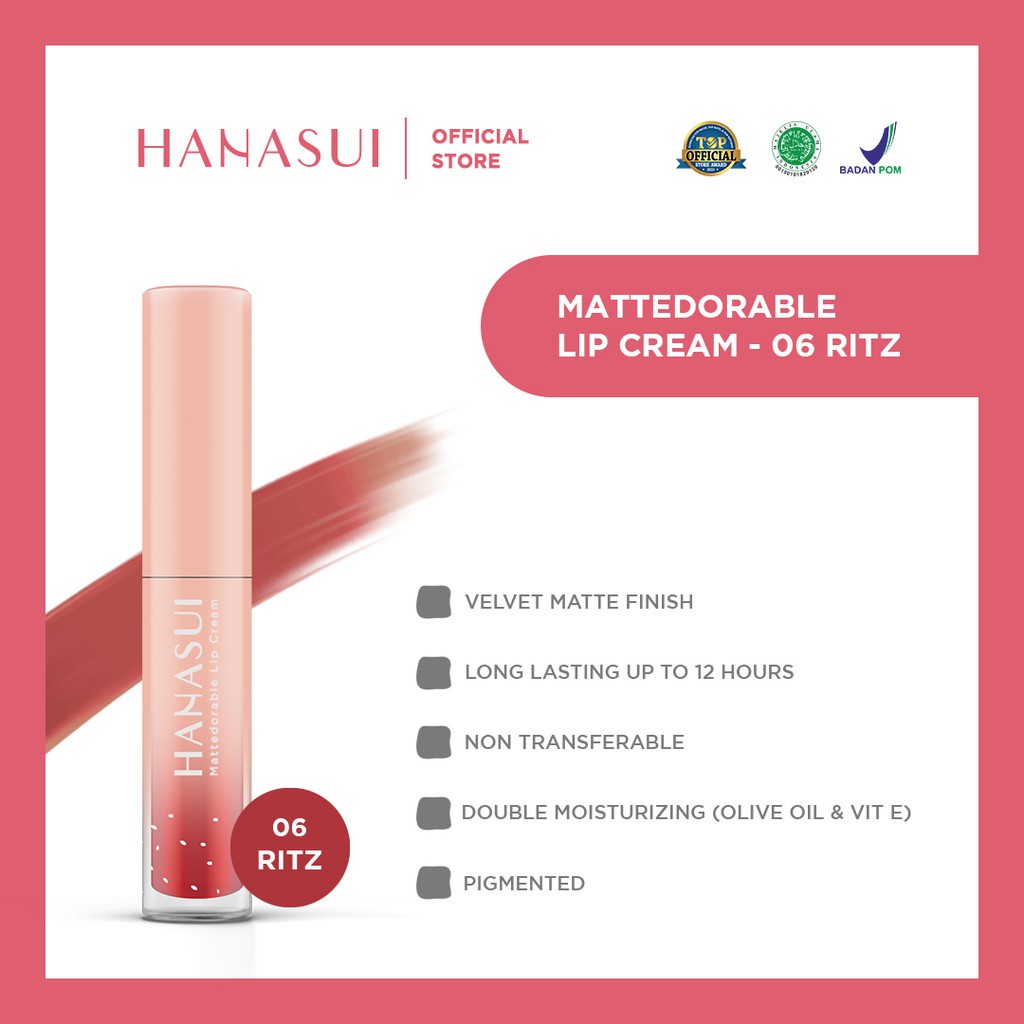 BISA COD -  HANASUI MATTEDORABLE LIPCREAM MATTE, WATERPROOF RINGAN DAN TAHAN LAMA ORIGINAL BPOM