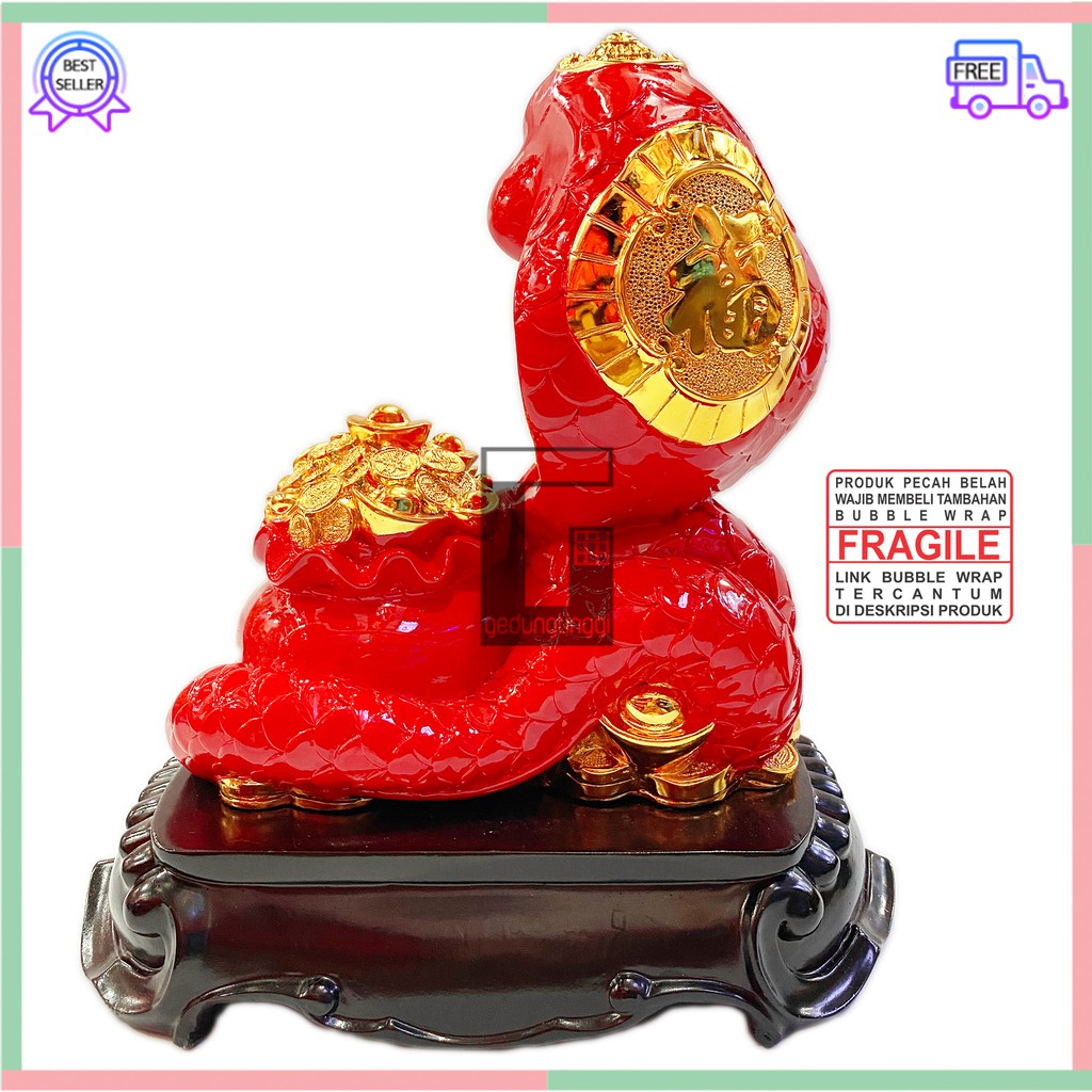 Patung Pajangan Hiasan Shio Ular Cobra Kado Imlek Hoki Rejeki Zodiak Lucky Fengshui Emas Gold Resin