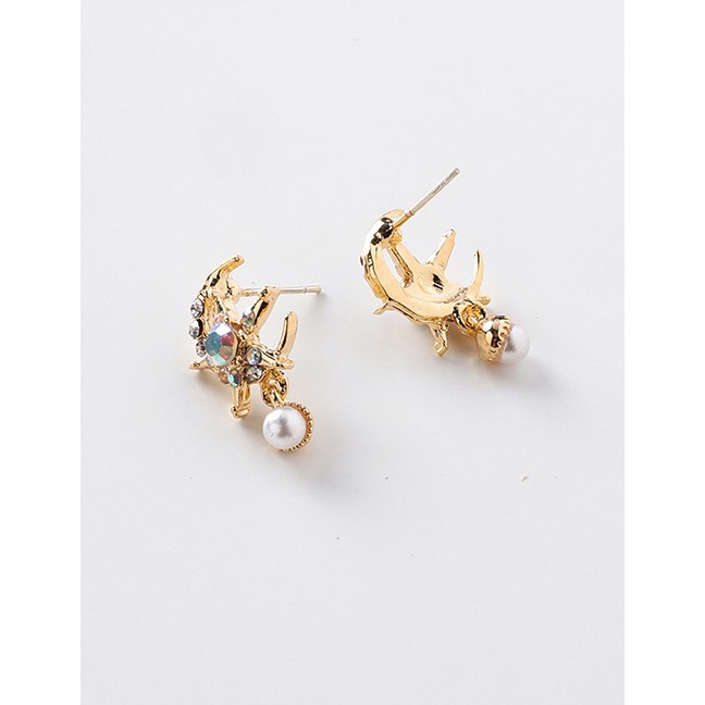 LRC Anting Tusuk Fashion Gold 925 Silver Needle Rhinestone Star Moon Stud Earrings D24604