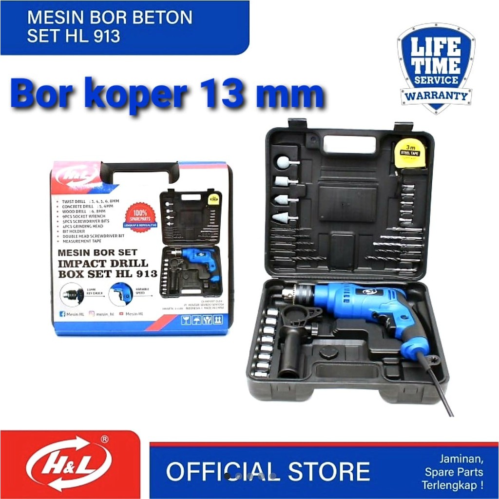 HL Mesin Bor Beton Set 13mm / Impact Drill BOX SET HL 913