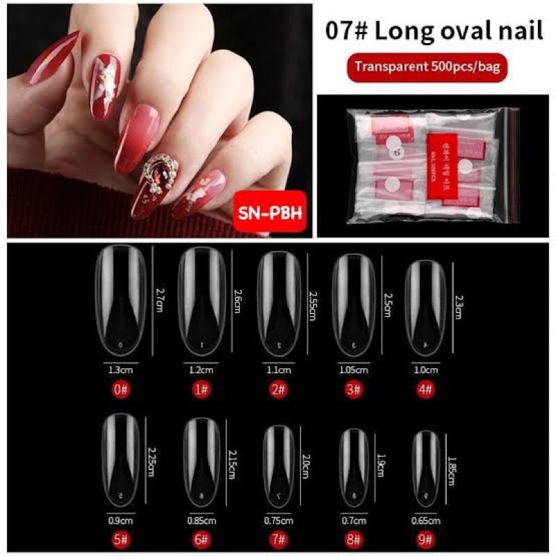 Per biji Kuku palsu stiletto pengantin panjang pendek nail art fake nail bening polos extention half tip set premium oval murah REKOMENDASI