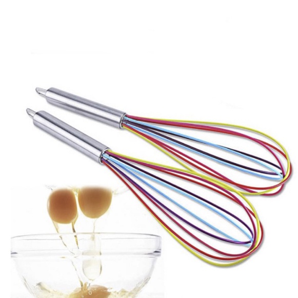 WHISK SILICONE FOOD GRADE ANTI PANAS 30 Cm / KOCOKAN ADONAN SILIKON ANTI PANAS FOOD GRADE / PENGADUK TELUR FOOD GRADE ANTI LENGKET DAN ANTI MELELEH / Kocokan Telur Whisk Rainbow Silicone Anti Lengket Tahan Panas Pengocok Telur Adonan gagang Stainless