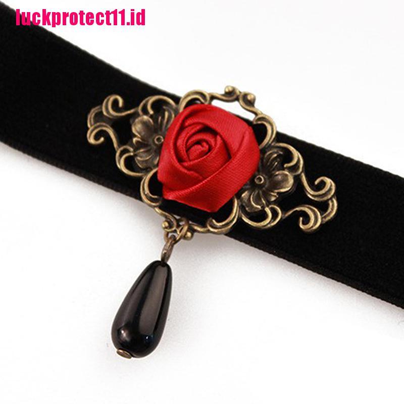 1pc Kalung Choker Desain Mawar Gaya Gothic Untuk Wanita