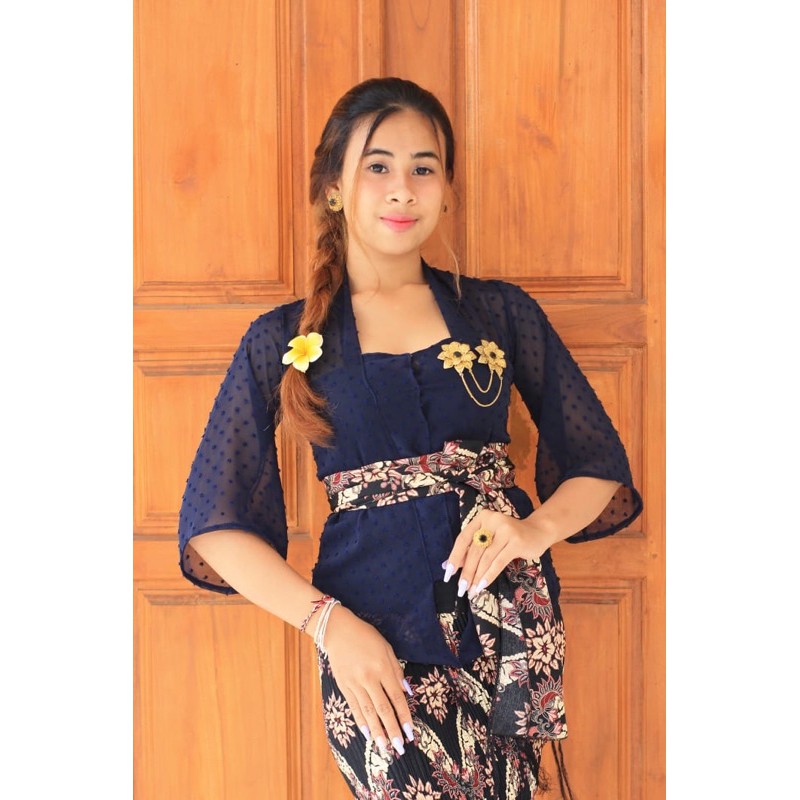 (Kebaya Saja) Kebaya bali sifon dot rubia lengan lonceng