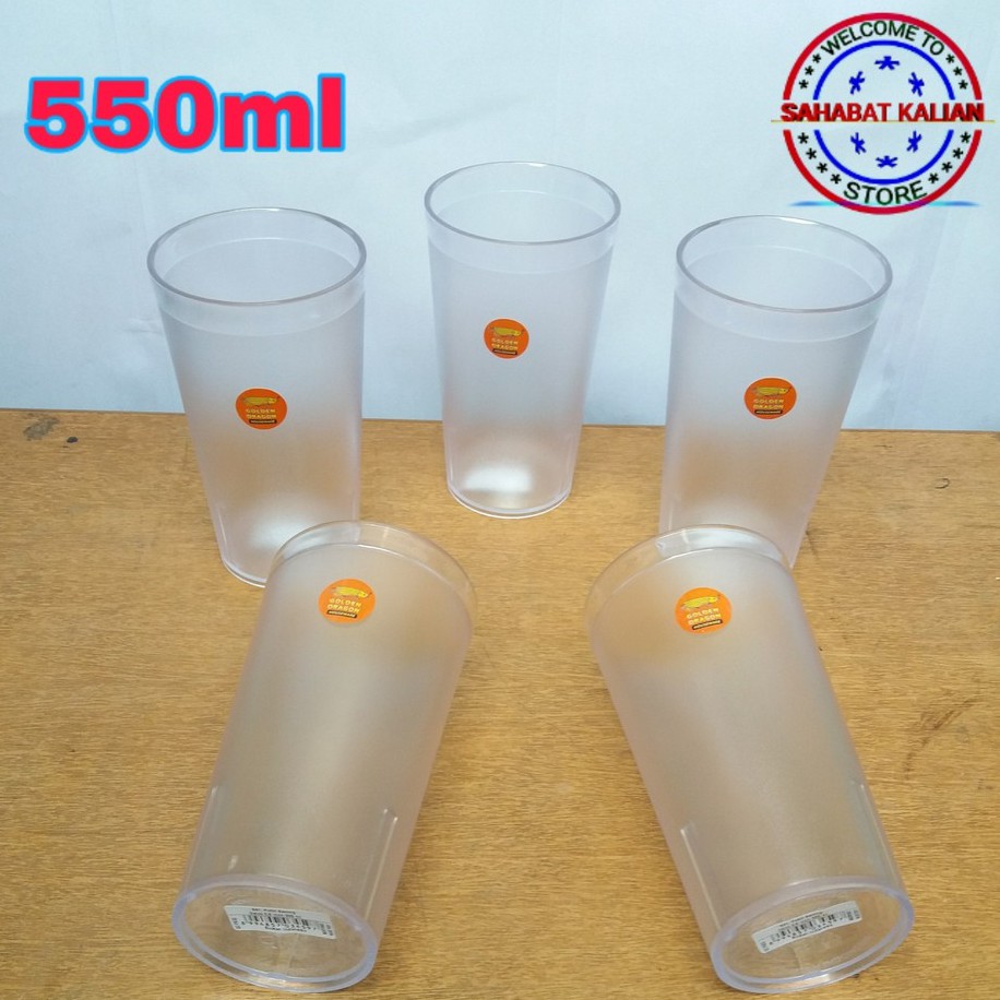 (6 PCS) GELAS PLASTIK GOLDEN DRAGON 841 550ML