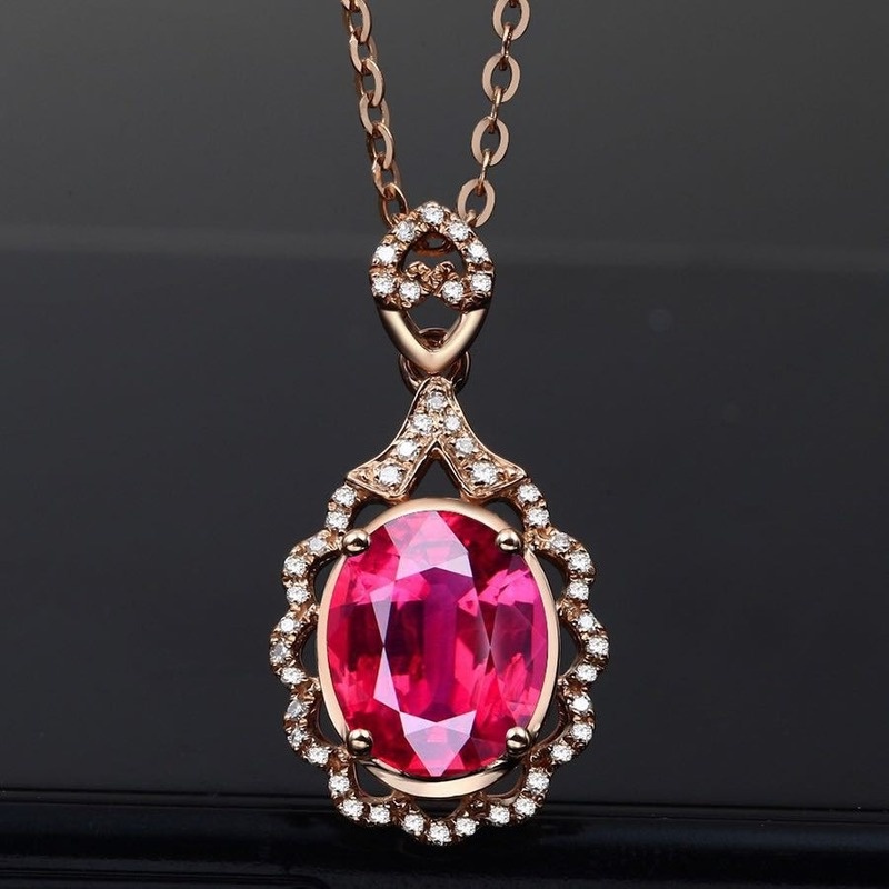 [Ready Stock]Fashion Hollowed-out Inlaid Colored Gemstone Pendant Necklace