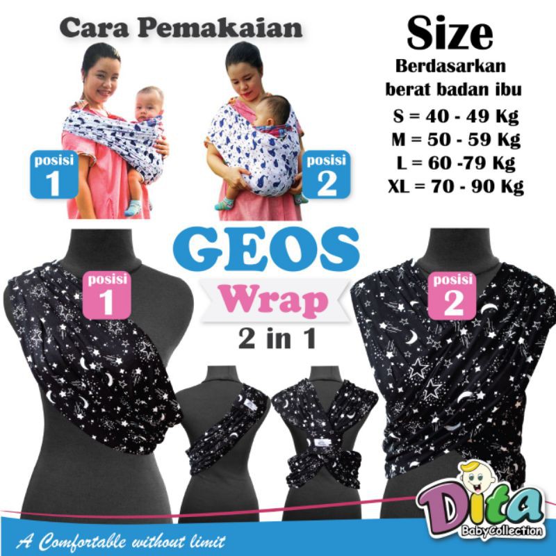 BISA TUKAR SIZE GEOS Wrap 2in1 Motif geos Kaos gendongan Wrap instan BABY WRAP SIMPEL GENDONGAN BAYI