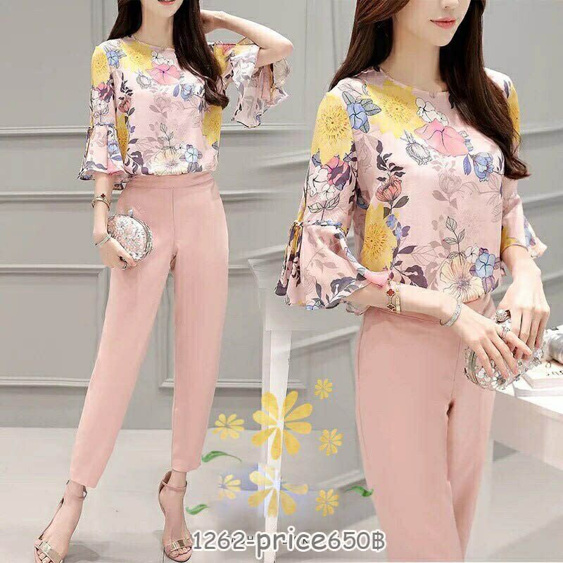 Setelan celana wanita motif bunga bunga hayomi Set