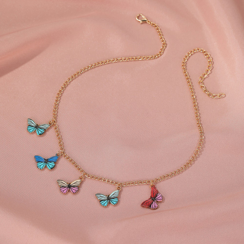 Ins Colorful Fantasy Butterfly Necklace Female Retro Choker Clavicle Chain