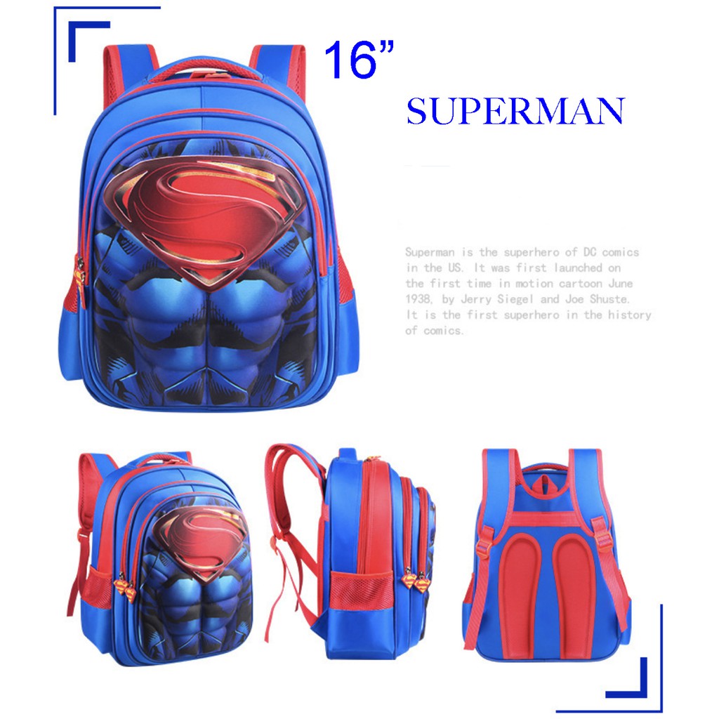 WWH01 Tas Anak Sekolah SD Ransel 3D Size 14&quot; - 16&quot; Besar Avengers Spiderman Batman Captain Impor TKM