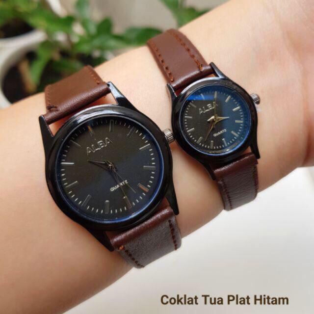【GRATIS ONGKIR】JAM TANGAN COUPLE MURAH READY 6 WARNA HARGA SATUAN!!-CoklatTua Plat Hitam