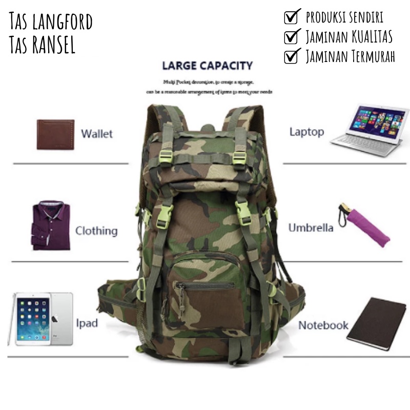 Tas Ransel Gunung Militer Army Jumbo Big Size Camping Mudik Backpack Punggung Bahu Model Import Korea Original Terbaru Murah Bagus Besar Kekinian