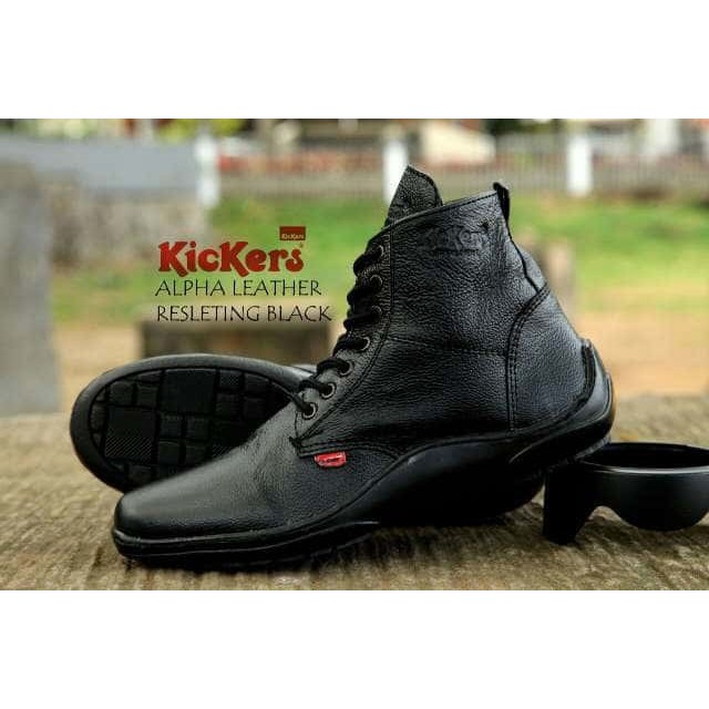 SEPATU BOOTS PRIA KICKERS APLHA LEATHER RESLETING BLACK ORIGINAL