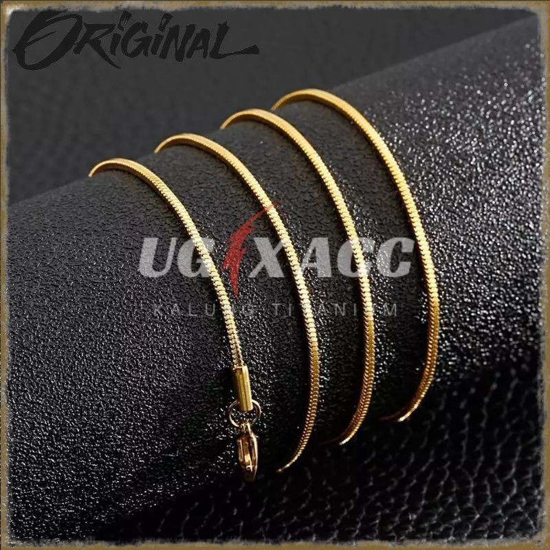 Kalung Titanium Pria Wanita Anti Karat Gold Emas Model Kotak Kalung Monel Anti Karat Pria Wanita Cow