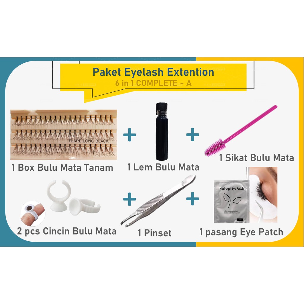 Paket Eyelash Extention 6 in 1 Bulu Mata Tanam Complete - A