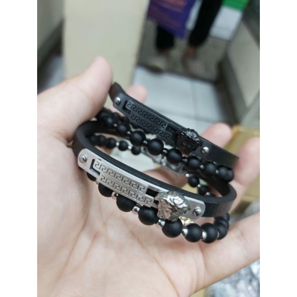 gelang kulit asli gelang pria dan wanita lapis titanium