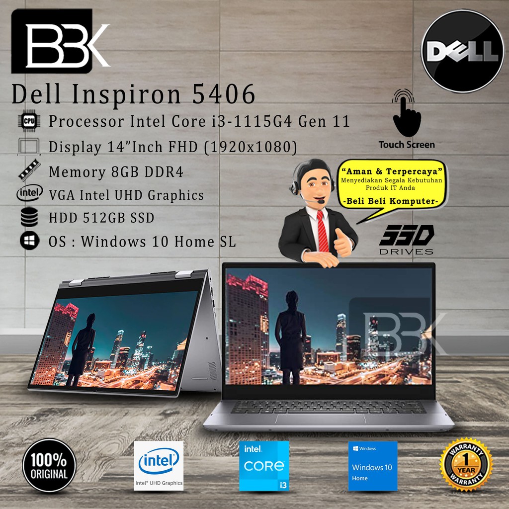 DELL Inspiron 5406 2 in 1 Intel Core I3-1115G4 8GB 512GB SSD W10HSL