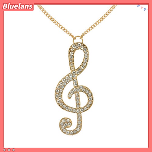 Bluelans Fashion Women Fully Rhinestone Music Note Pendant Long Chain Sweater Necklace