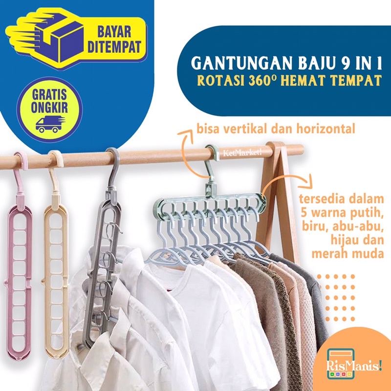 9 IN 1 MAGIC HANGER - Gantungan Baju Unik Rotasi 360 Praktis Serbaguna Murah Hemat Tempat Jemuran