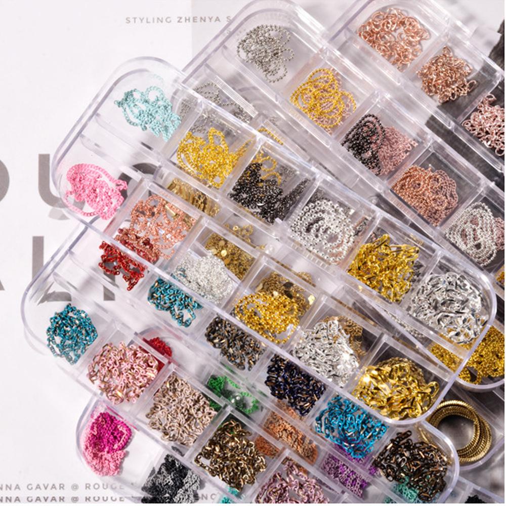 Mxbeauty 12 Grid / box Charms Rivets Metal Berlian Imitasi Untuk Dekorasi Nail Art