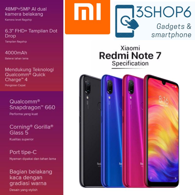 XIAOMI REDMI NOTE 7 RAM 4/64GB & 4/128GB & 6/64GB New Smartphone 4G Garansi Distributor