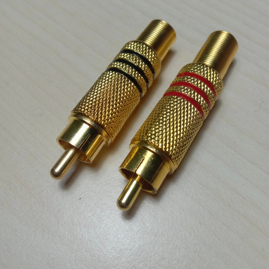 Jack RCA/JACK AUDIO/JACK VIDEO Male Gold Emas Kuningan audio  (1 SET) (2 BH MERAH -HITAM)