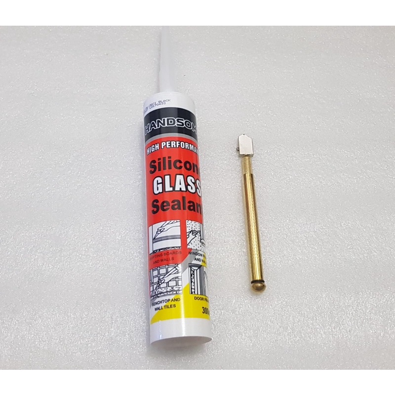 Paket lem kaca silicone sealant (botol) + pisau potong kaca