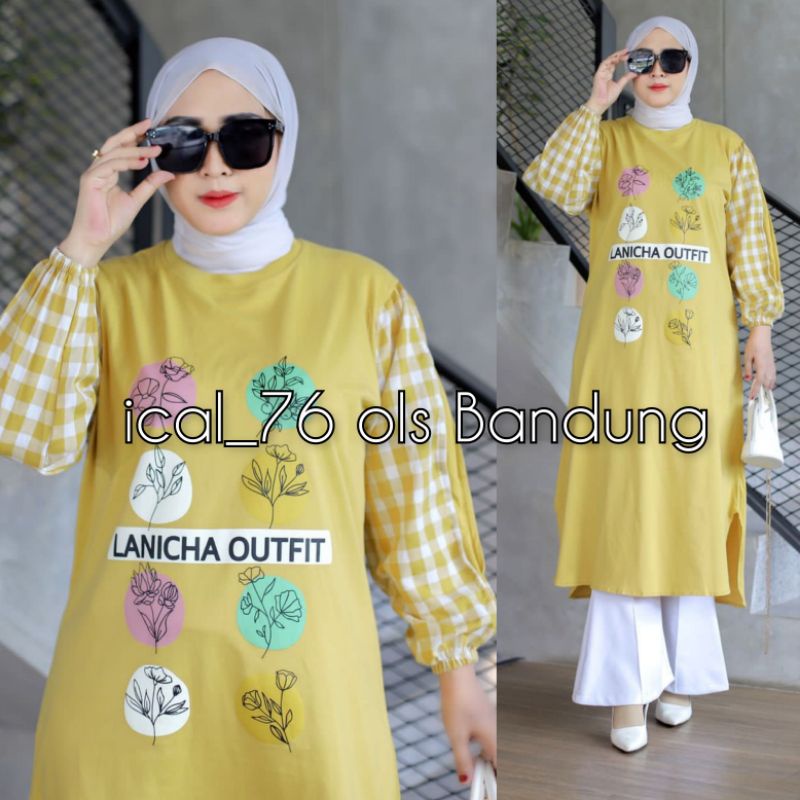 Long Tunik Original Lanicha / Tunik Kaos Kombinasi / Tunik Wanita Muslim / Fashion Wanita Terbaru
