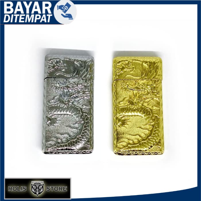 PROMO KOREK API RODA 126 BO UKIRAN DRAGON NAGA MANCIS LIGHTER UNIK - Gold