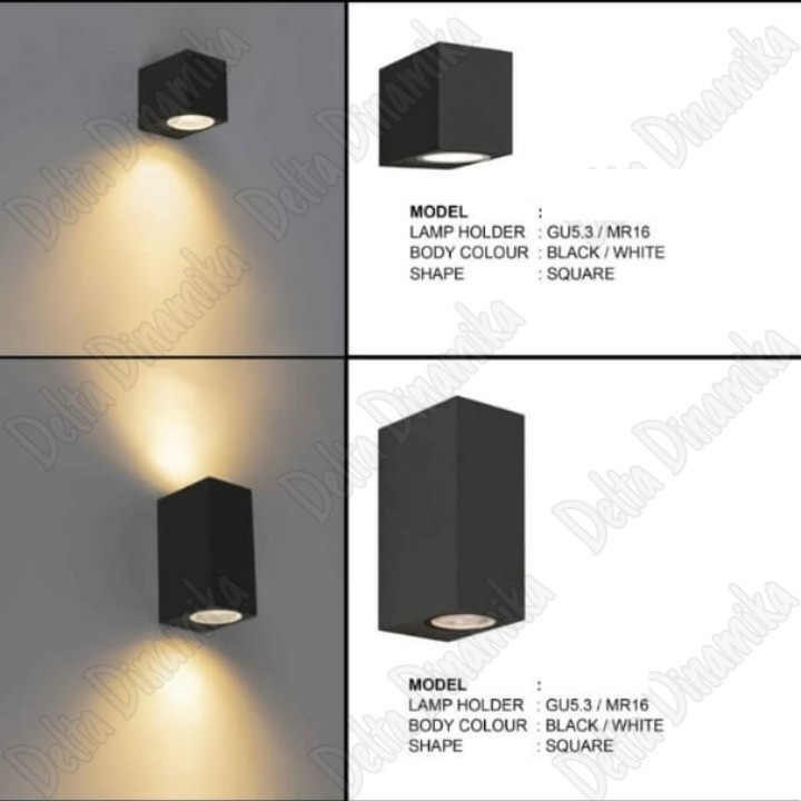 lampu dinding minimalis outdoor fitting mr16 wall light segi kotak satu arah