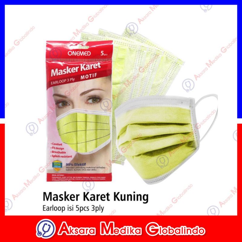 Masker Karet 3Ply Pack isi 5pcs Onemed Earloop Non Hijab