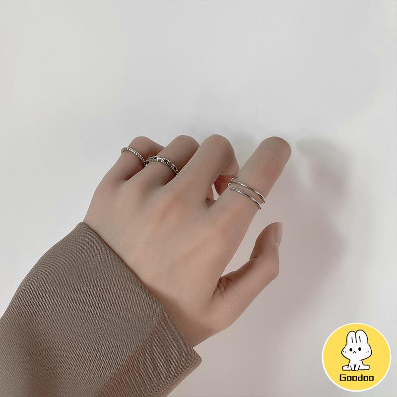 3Pcs Cincin Silver Korea Gaya Aesthetic Ring Pria Keren Untuk Wanita Aksesori Fashion -Doo