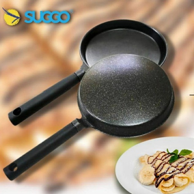 Suggo Crepes Maker 22 CM Gagang Kayu Wajan Kwalik Crepe Teflon Cetakan Kulit Lumpia Risoles Leker Anti Lengket