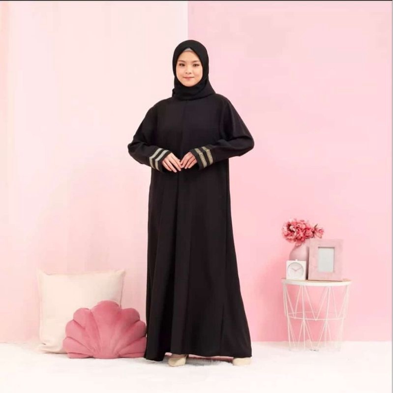 Banat Abaya Exclusive Gamis Arab Saudi Hitam Bordir Turki Umroh Turkey Manset Renda G