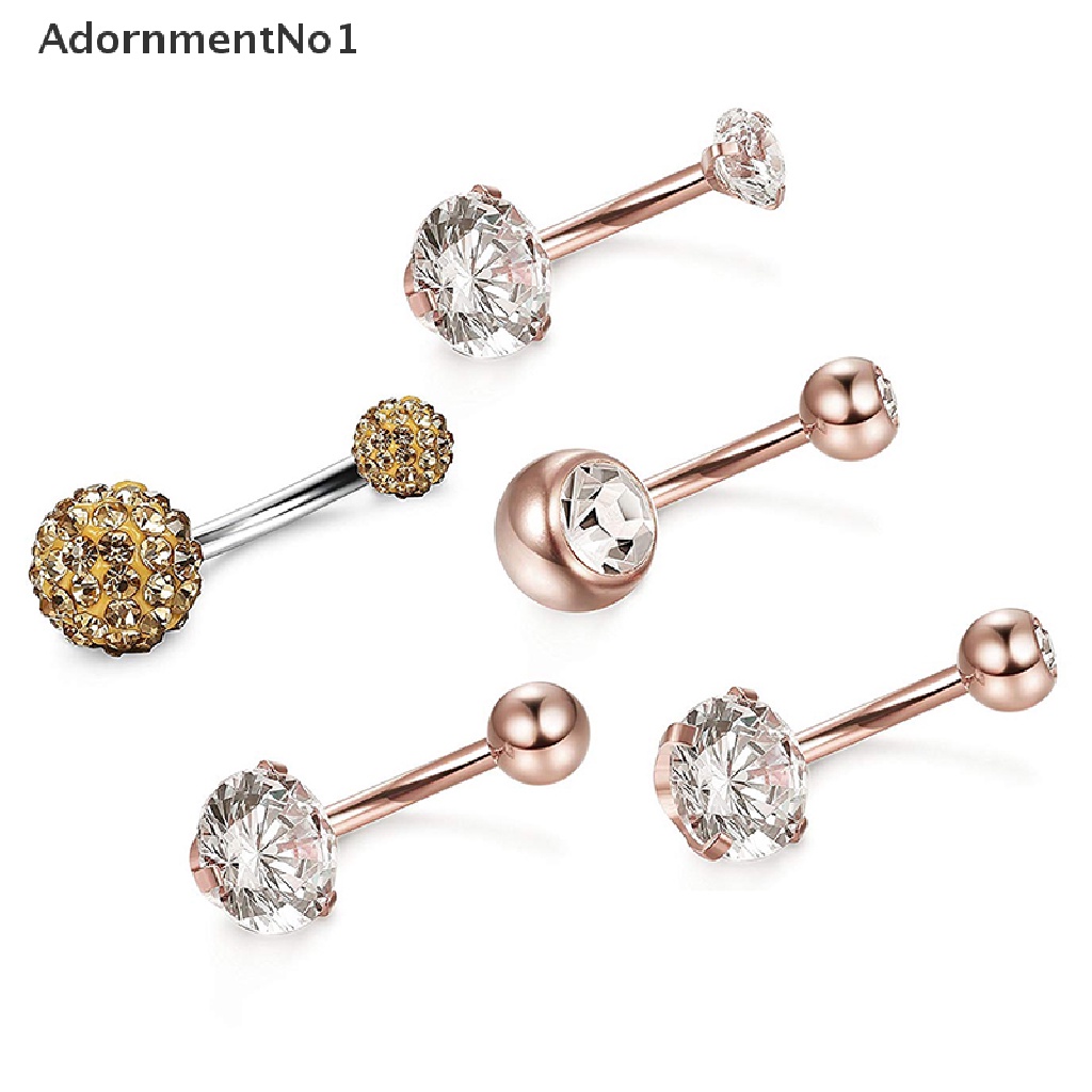 (AdornmentNo1) 5pcs / Set Cincin Tindik Pusar Bahan Stainless Steel Hias Kristal Untuk Wanita