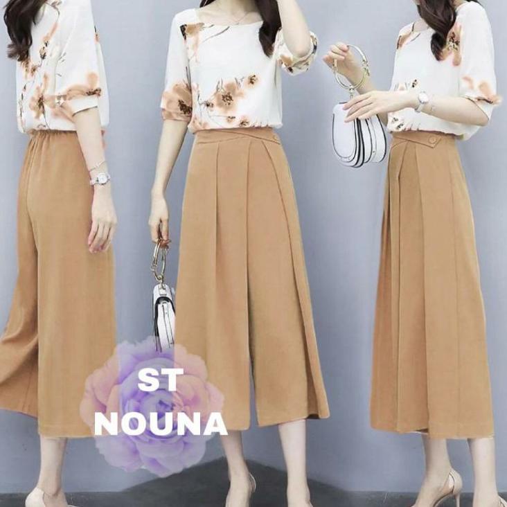 ✻ Stelan nouna bunga wanita import vr / pakaian wanita set / set 2in1 atasan dan bawahan kulot ♦