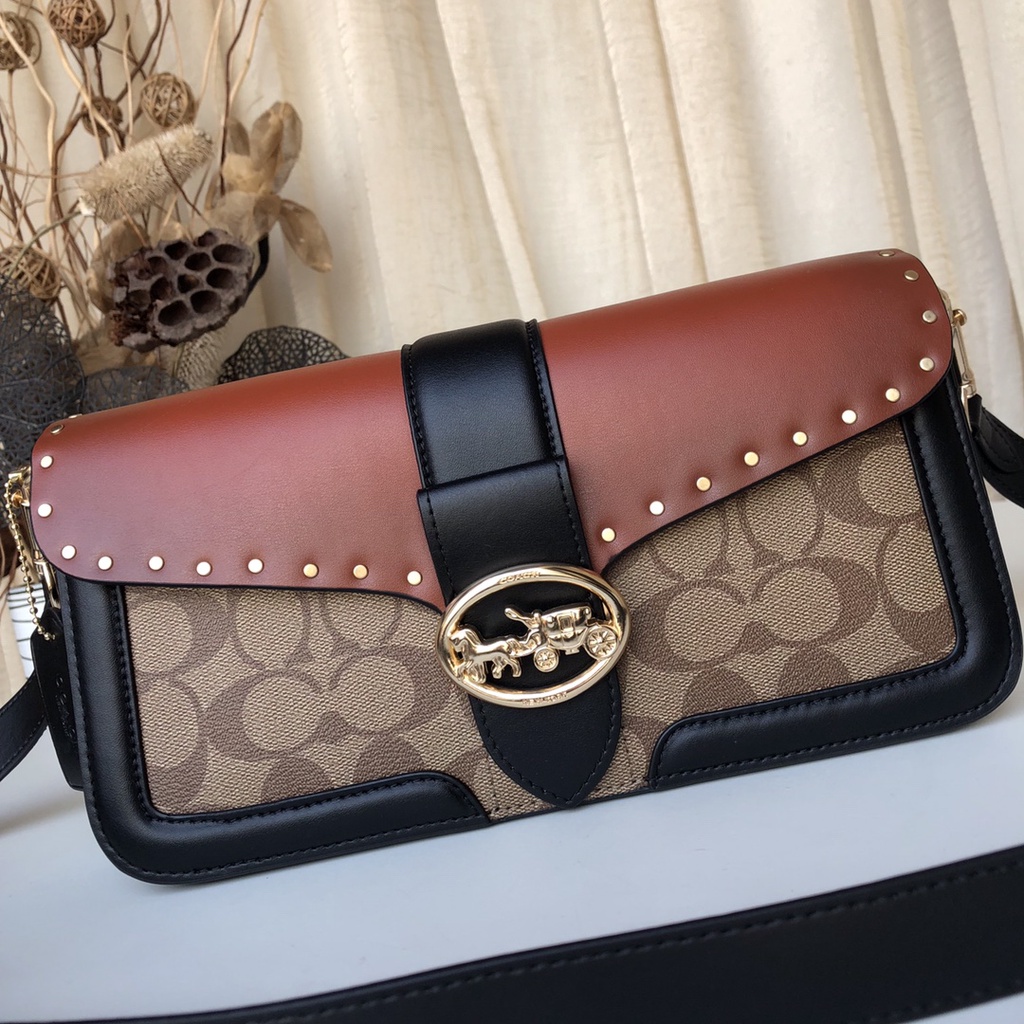 [Instant/Same Day]New Coach 5605  Women's Bag Georgie Series Color-blocking Bacchus Bag Shoulder Bag Diagonal Bag Handbag     jsb