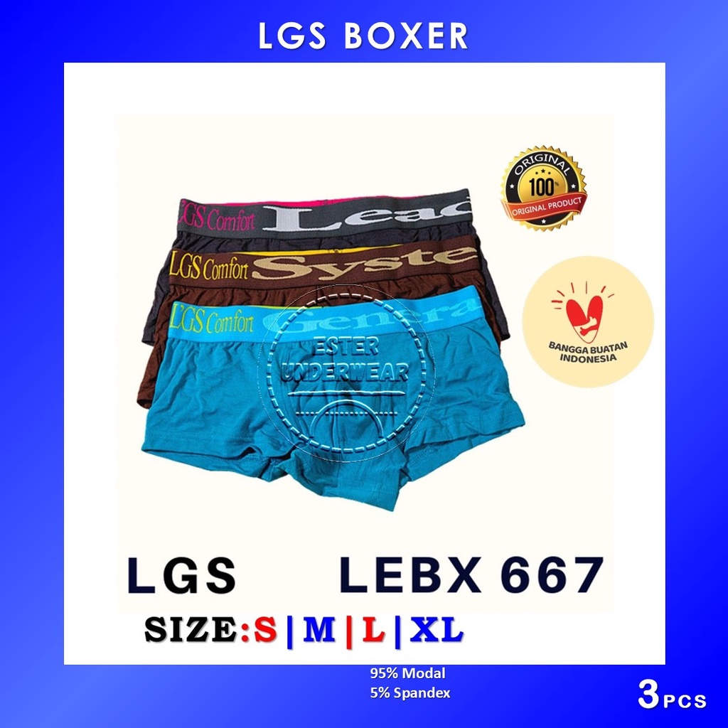 Celana Boxer Pria LGS 667 ISI 3Pcs |Celana Boxer Bahan Modal Spandex