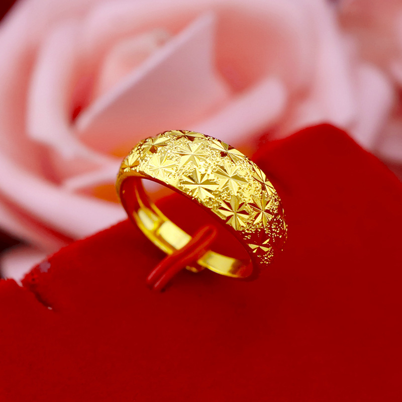 Cincin Lapis Emas Asli Kadar 375 Motif Bintang Gaya Retro Korea Untuk Wanita