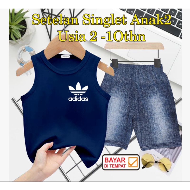 ((IB))SETELAN ANAK SINGLET SEMI JEANS/4D1D4S DIGITAL SABLON