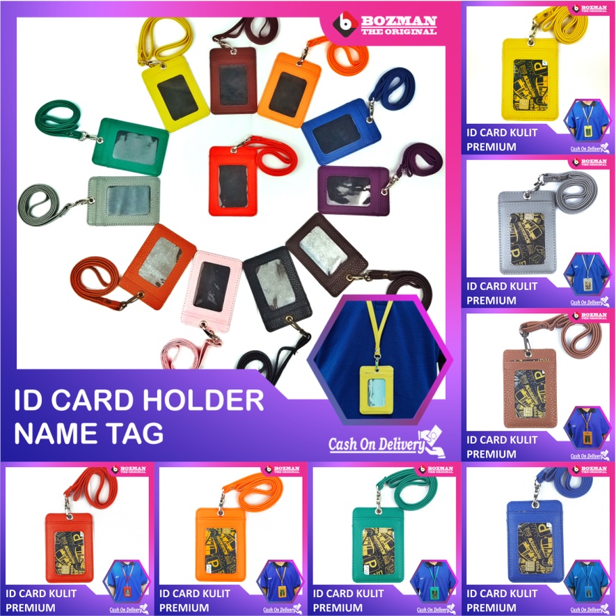 NAMETAG ID CARD HOLDER KULIT LANYARD TERMURAH BERKUALITAS PU LEATHER LANYARD NAMETAG ID CARD HOLDER