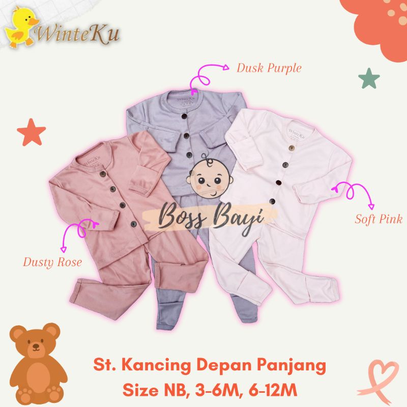 WINTEKU Setelan Panjang Kancing Depan Bayi Anak Seri Warna Polos