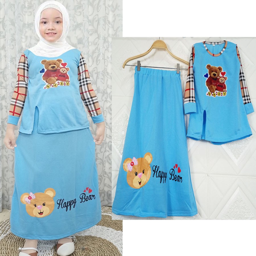 SET BAJU DAN ROK HAPPY BEAR ANAK SETELAN 4-12tahun CARLINA