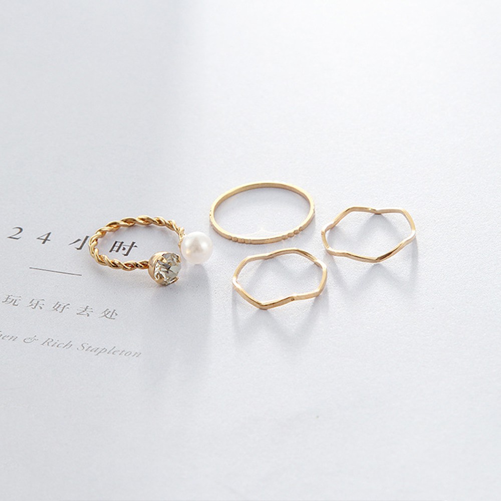 4pcs / set Cincin Mutiara Imitasi Untuk Wanita