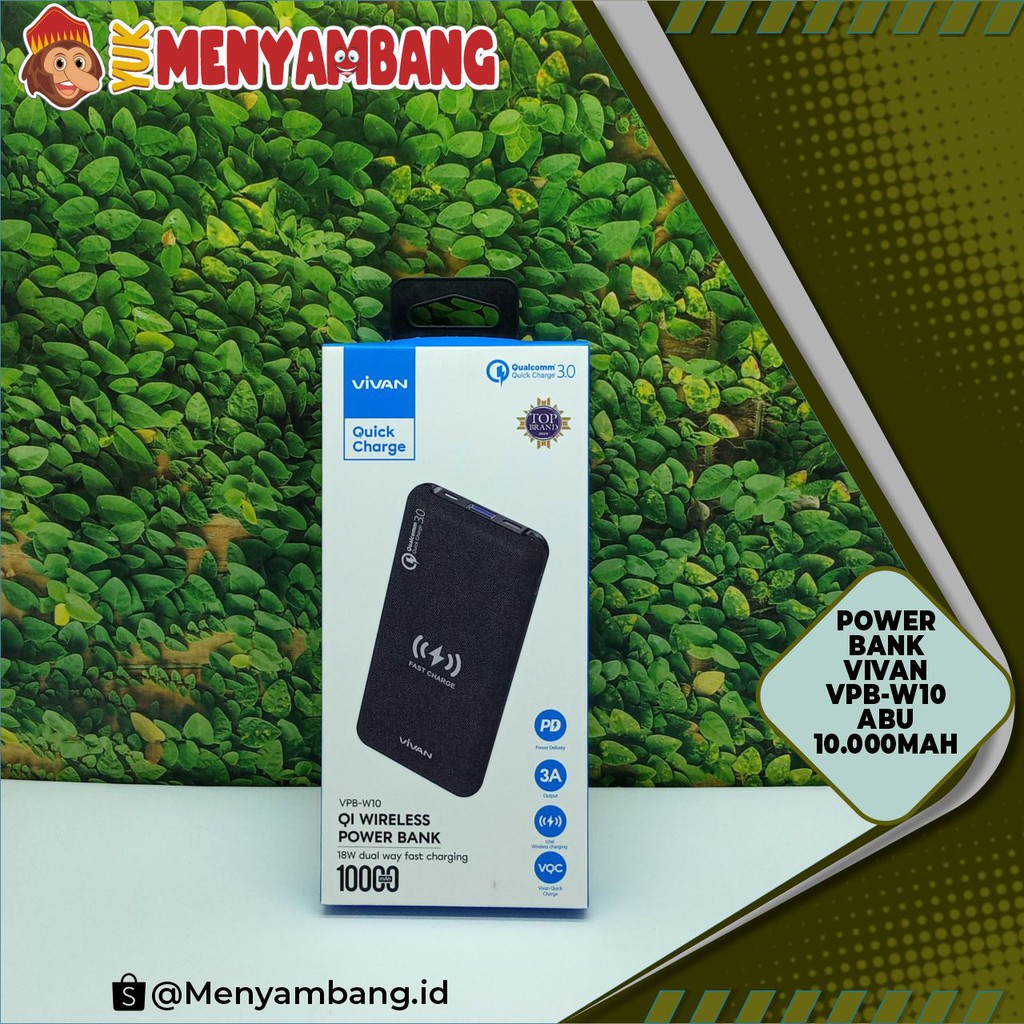 41639 | PB-Vivan VPB-W10 Abu-Sian | Power Bank Vivan VPB-W10 10000 mAh Quick Charger Wireless